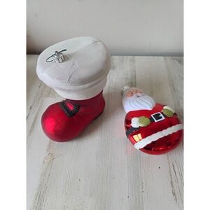 Vintage Pier 1? Large Santa boot ornament glitter Xmas tree hanging decor